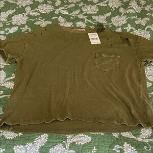 We The Free Olive Distressed Oversized Short Sleeve Tee from Free People